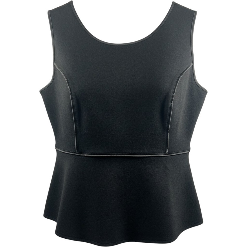 Apt. 9 Womens XL Black Peplum Sleeveless Top Faux Leather Trim Scuba Blouse